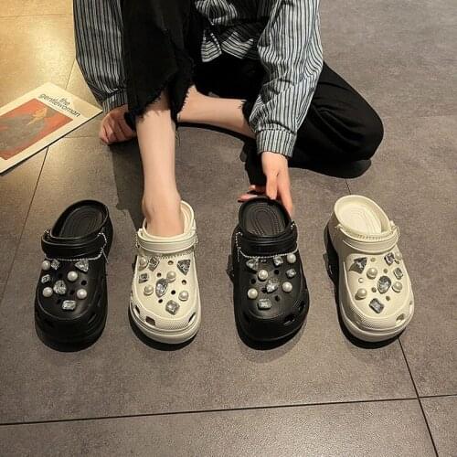 Summer Women Slippers Shoes Rhinestones Quick Dry Wedges Beach Sandals Antiskid Girls Platform Chain Clogs Flip Flops For Women