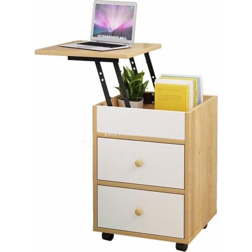 Multifunctional Bedside Cabinet Desktop Liftable Modern Wood Night Table Living Room Bedroom Nightstand Storage Cabinet 2 Drawer