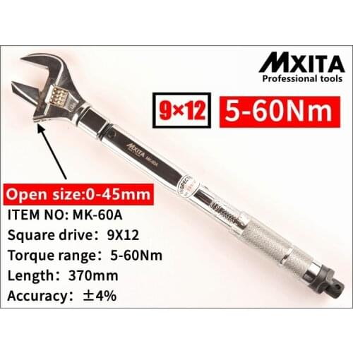 MXITA OPEN wrench Adjustable Torque Wrench Interchangeable Hand Spanner Insert Ended head Torque Wrench 9X12 5-60Nm