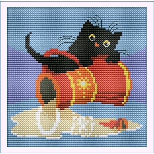 Black cat (6) ( cream) cross stitch kit 14ct 11ct count print canvas stitches embroidery DIY handmade needlework plus