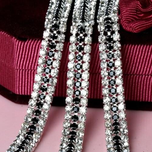 New style 3mm 1 yard The three row Silver base Crystal glass Rhinestone chain DIY Garment Accessories