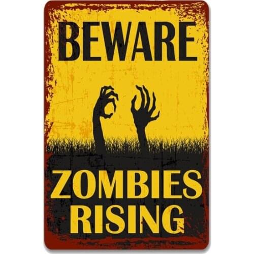 Beware: Zombies Rising Halloween Decor Metal Sign Vintage Retro Tin Sign Metal Sign Decor for Garage Home Bar Pub Store Shop