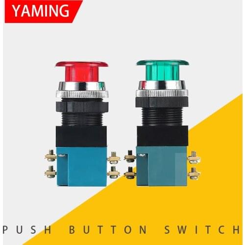 P187 ON-OFF Momentary Mushroom Push Button Switch 3800V Electrical Industrial Switch 6 screws Green/Red Self-return LA19-11J