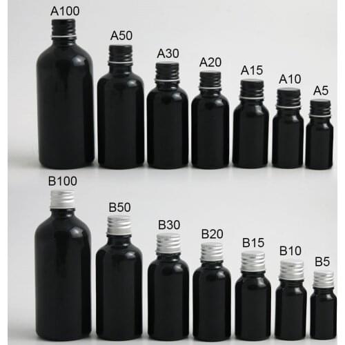 Promotion Shining Black Essential Oil Bottle With Aluminum Lids Caps Reducer 5ML 10ML 15ML 20ML 30ML 50ML 100ML 12PCS