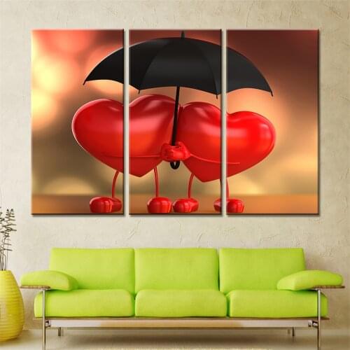 Drop Shipping 3 Pieces Two Heart Shape Umbrella Canvas Art Print Wall Pictures for Home Decoration Wall Art Decor No Frame
