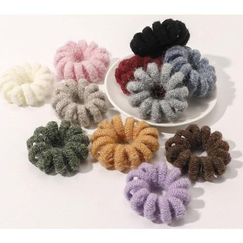 Fashion Winter Fur Telephone Wire Hair Ties Rope Large Size Shape Rubber Elastic Solid Color For Hair Band Women Accessories
