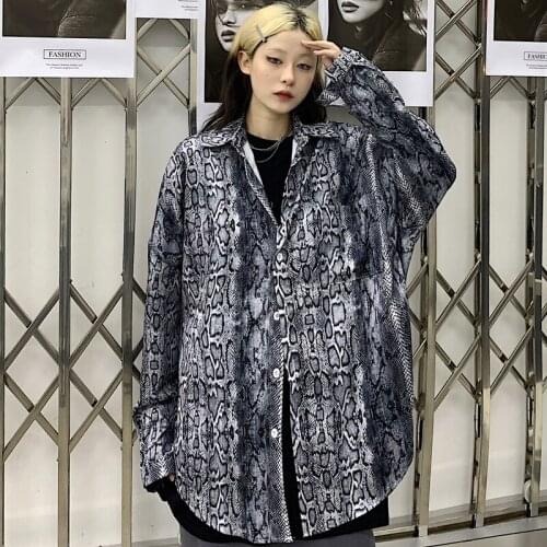 Snakeskin Pattern Long Sleeve Shirt for Punk Girls Vintage Fashion Trends Casual Clothes Women Oversized Blouses Tops Streetwear