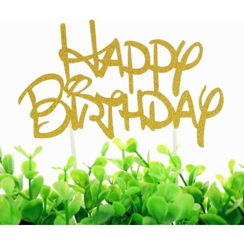 Happy Birthday Decoration Cake Topper Gold Black Anniversary Wedding Cupcake Topper Glitter Paper Party Decor Supplies DIY Xmas