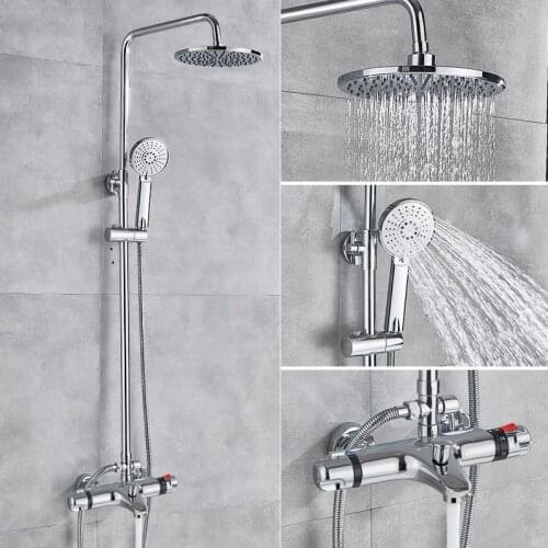 Vidric Vidric Chrome Thermostatic Shower Faucet Bathroom Bathtub Thermostatic Shower Dual Handles Hot Cold Water Tap Tub Spout S