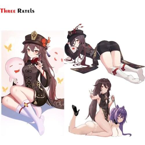 Three Ratels A332 Keqing And Hu Tao Genshin Impact Cute Girl Sticker For Trunk &Room Wall&Mirror Vinyl Anime Cartoon Decal