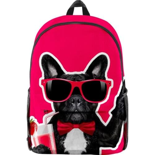 Lovely French Bulldog Primary Middle School Students Schoolbag Men Women Oxford Waterproof High Capacity Travel Backpack