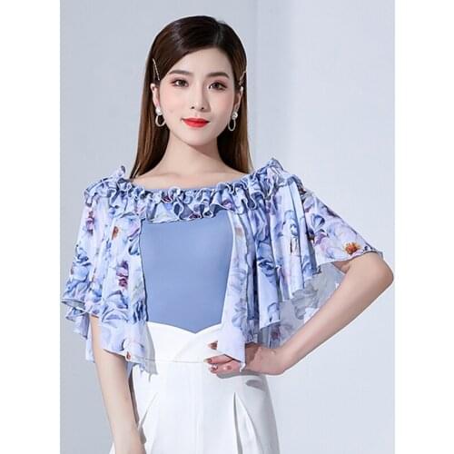 Ballroom Dance Tops For Women Ruffle Sleeve Performance Stage Summer Costume Practice Wear Latin Competition Clothes YS2079