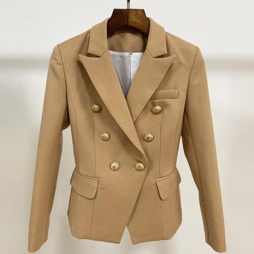 EXCELLENT QUALITY New Fashion 2021 Designer Women Blazer Jacket Slim Fitting Double Breasted Metal Lion Button Blazer
