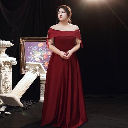 Burgundy Boat Neck Elegant Evening Dress Off The Shoulder Lace Up Floor-Length Empire A-Line Plus Size Women Formal Gowns D1239