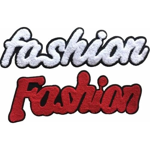 WUYUCONG 1PC Red/White Fashion Chenille Embroidered Patches Sew on Towel Embroidery Patch DIY Garment Accessories