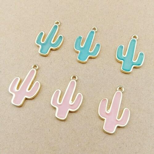 10pcs 25x16mm Handmade Enamel cactus charms and pendants jewelry making accessories for earring necklace DIY material wholesale