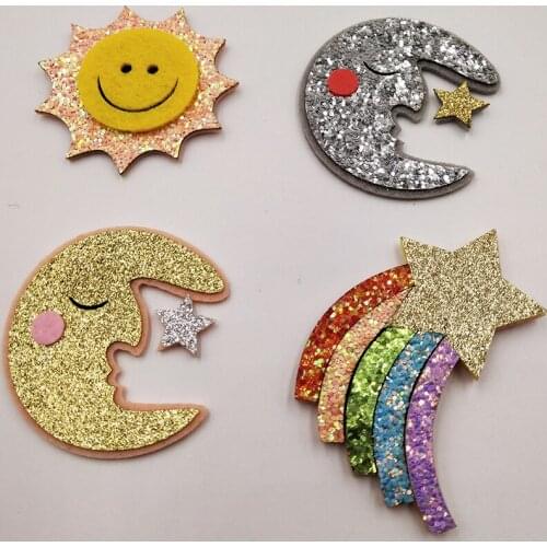 10PCS/Lot Sun/Moon/Star Shape Merry Christmas Padded Applique Crafts for Children Headwear Hair clip Accessorie