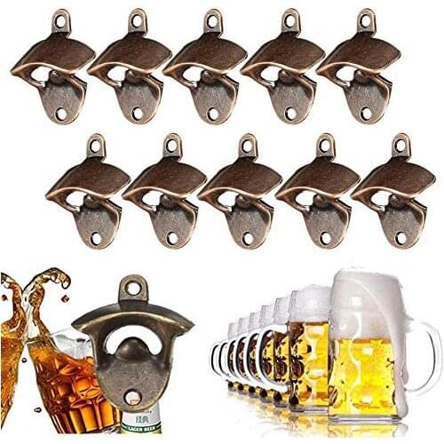 10 Pack Bottle Opener Wall Mounted Rustic Beer Opener Set Vintage Look with Mounting Screws for Kitchen Cafe Bars