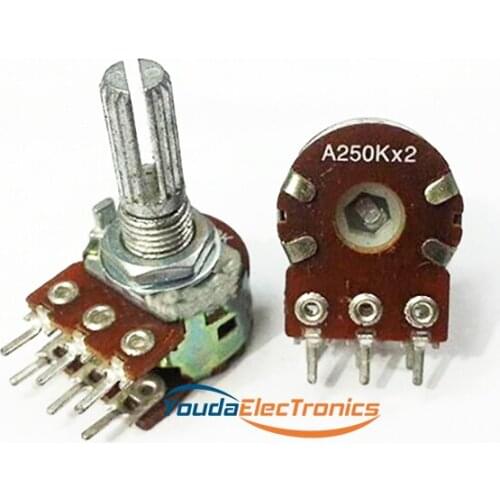2pcs 16 A type STEREO VOLUME Potentiometer Dual PCB 6pins A250K*2