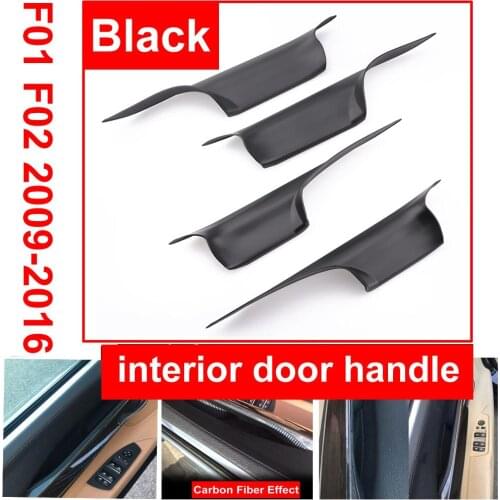 4PCS Car Interior Door Handle Black CreamCarbon Fiber For BMW F01 F02 7-series Front Rear Left Right Inner Panel Pull Trim Cover