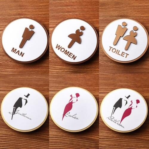 Acrylic WC Public Toilet Sign House Warm Tips Door Sticker Wall Self-adhesive Indication Plaque Home Round Men Women Sign Custom