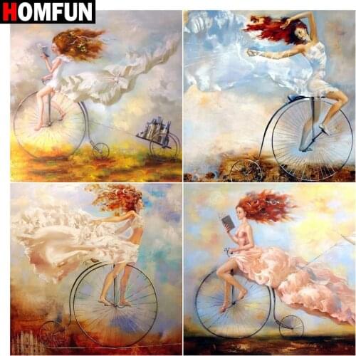 HOMFUN Full Square/Round Drill 5D DIY Diamond Painting "Bicycle woman painting" 3D Embroidery Cross Stitch 5D Home Decor Gift