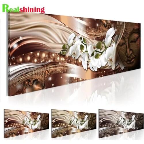 Full Square Round Diamond Painting White Orchid Flowers Buddha large DIY Diamond Embroidery Diamond Mosaic Sale N1878