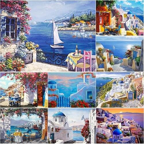 New 5D DIY Diamond Painting Sea View Castle Diamond Embroidery Scenery Cross Stitch Full Square Round Drill Crafts Home Decor