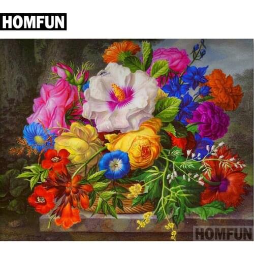 HOMFUN Full Square/Round Drill 5D DIY Diamond Painting "Colored flowers" Embroidery Cross Stitch 5D Home Decor Gift A06096
