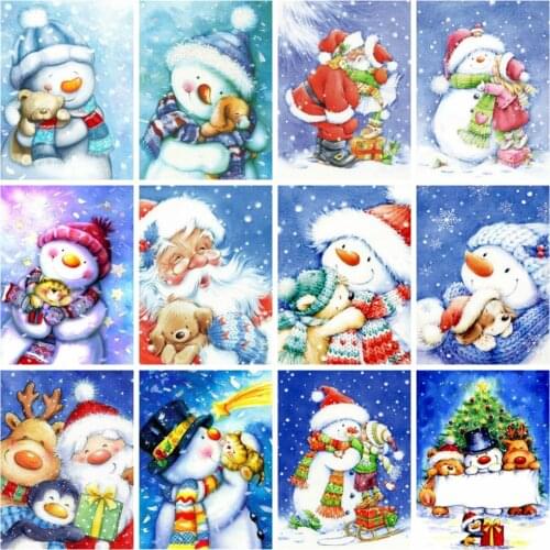 Huacan 5d Diy Diamond Painting Snowman Diamond Art Full Square/round Embroidery Mosaic Christmas Wall Decor
