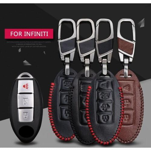 3 4 Button Car Key Case Cover Shell For Infiniti Q50 FX35 FX FX37 G37 G35 QX70 Q30 Q70 Auto Key Smart Bag Leather Holder Keyring