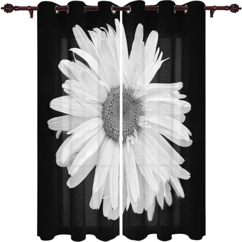 Black Background White Daisies Large Curtains For Living Dining Modern Simple Curtains Finished Curtains For Dining Room Bedroom