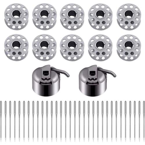 D&D 20pcs Sewing Machine Needles&10PCS Metal Sewing Machine Bobbins With 2PCS Stainless Steel Stitch Thread Bobbin Holder Case