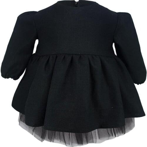 Baby Mika Girl Tutu Dress Long Sleeve 1-8 Years Old Kids Girls Woven Set Long Sleeve Gilet and Dress Crew Neck Plain