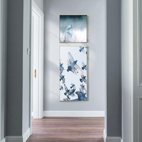 Dynamic and Static White Birds Seagull Abstract Modern Wall Art Posters Avant Canvas Painting for Living Room Bedroom Decoration