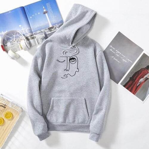 Simple Fashion Abstract Art Print Human Face Graphics Oversized Hoodie Punk Winter Harajuku Streetwear Kpop Womens Jacket
