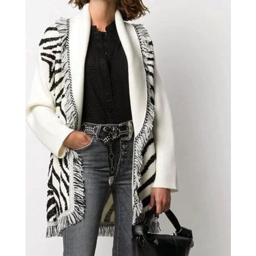 Jastie 2021 Winter Gorgeous Zebra Embroidered Cardigan Shawl Lapel Long Sleeve Sweater Knitted Cashmere Wool Outerwear Jacket