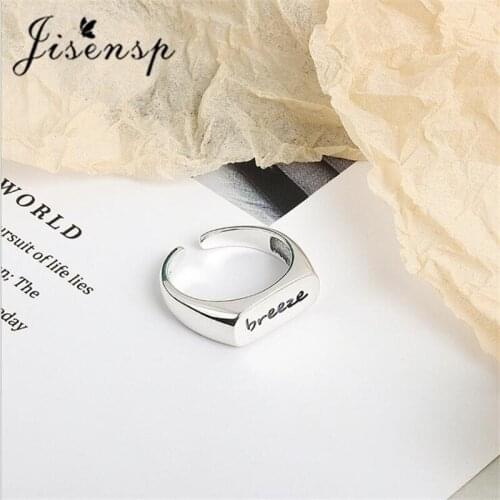 Jisensp Geometric Irregular Breeze Letter Open Rings Silver Square Glossy Simple Element Design Rings for Women Jewelry Gift