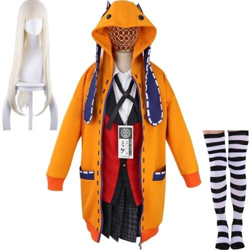 Kakegurui Compulsive Gambler Yomoduki Runa Jacket Hoodie Coat Cosplay Wig Cosplay Costume Japanese School Girls Uniform
