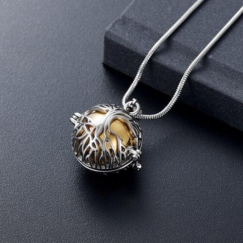 LKJ20004 Newest Gold Color Inner Ball Hold More Ashes of Your Loved One Memorial Urn Human Cremation Pendant Jewelry