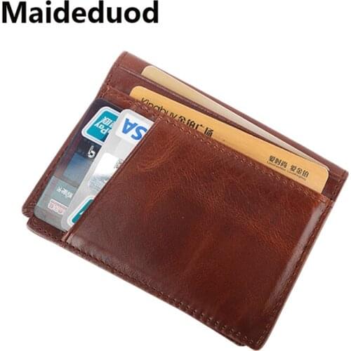Maideduod new mens real pickup Baotou cowhide folding type multi card driving card bag Vintage Leather Credit Card Holder