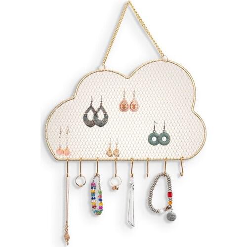 Clound Shaped Metal Grid Wall Shelf Earring Organizer Jewelry Holder Ear Stud Display Rack for Bracelet Necklace Ring