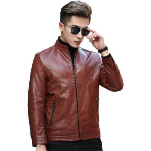Fashion Classic Stand-up Collar Zipper Motorbike Thin Biker Leather Jacket for Men