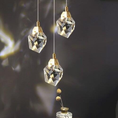 New Crystal Pendant Light Luxury Single Head Hanging Lamp for Bar Restaurant Bedside Art Geometry Lighting Loft Decor Luminaire