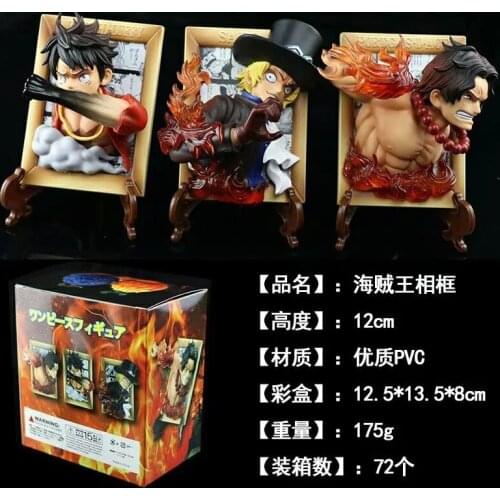 One Piece Anime Luffy Ace Sabo 3D Painting Photo frame PVC Action figure anime figure Model Toys Collectible Doll Gift 12cm