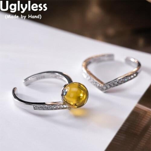 Uglyless 3 Wearing Ways Novel Creative Gemstones Rings for Women 925 Silver Crystals Rings Natural Blue Amber Luxury Dress Jewel