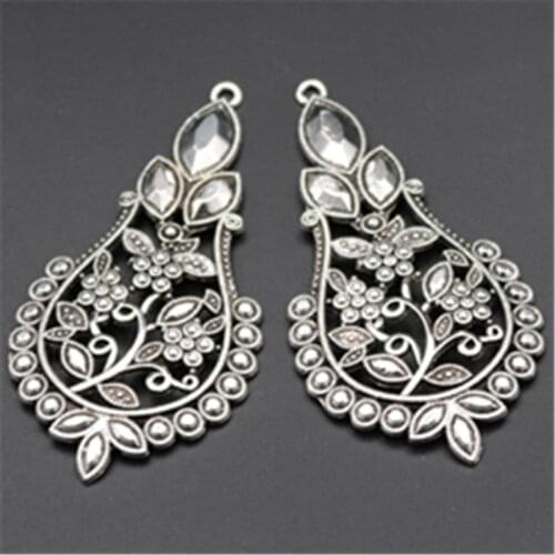 4pcs Antique silver color Water droplet type hollow alloy flower fashion necklaces bracelets DIY jewelry charm pendant A619