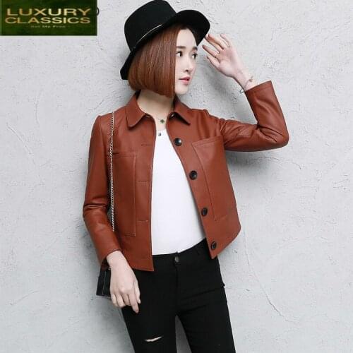 Coat 100% Real Sheepskin Female Genuine Leather Jackets Women Short Montone Jacket Plus Size Spring Clothes 2021 LWL1443