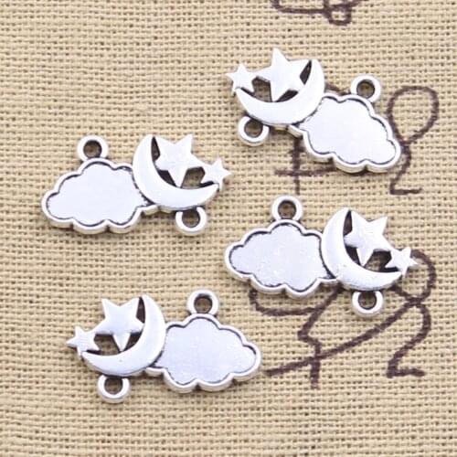 20pcs Charms Moon Stars Link Clouds Connection 14x21mm Antique Silver Color Pendants DIY Making Finding Handmade Tibetan Jewelry