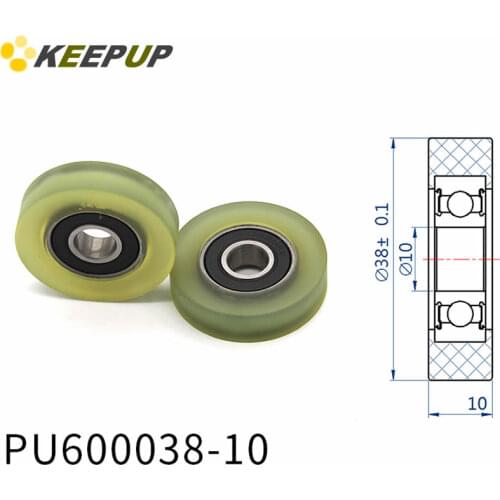 Diameter 38mm, PU polyurethane bearing ,Rubber coated soft pulley/Roller ,width 10mm